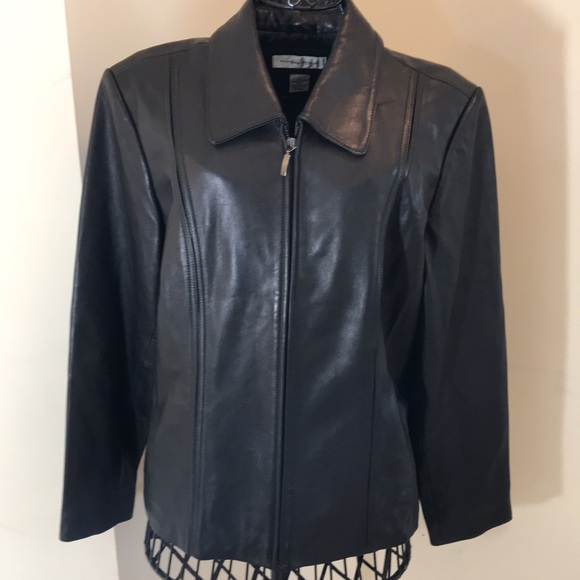 Preston & York Black Lamb Skin Leather Jacket with Zipper & Size Pockets Size L - Picture 3 of 8
